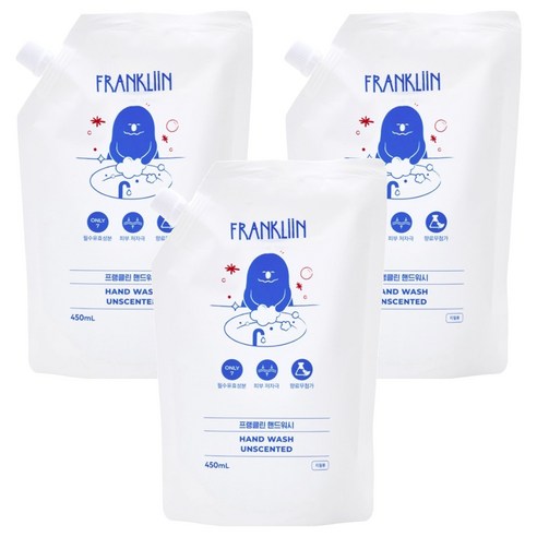 FRANKLIIN 핸드워시 리필, 무향, 3개, 450ml