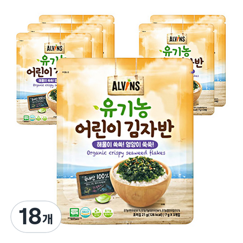 엘빈즈 유기농 어린이 김자반, 해물맛, 21g, 18개