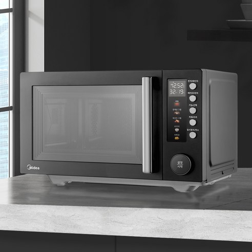 마이디어 플랫 광파오븐 에어프라이어 전자레인지 25L 블랙 후기 분석 - 상단 주의사항 스티커