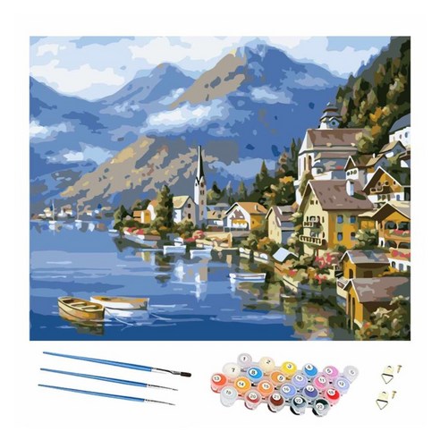 ARTLIFE 數字油畫DIY DT113 湖畔山城, 湖畔山城藍色- 圖畫| 酷澎