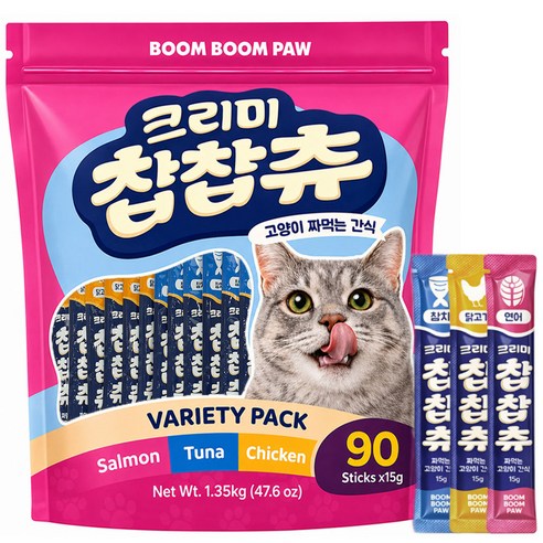 붐붐포 고양이 크리미 찹찹츄 짜먹는 간식 90p, 1.35kg, 1개, 혼합맛(닭고기/연어/참치)