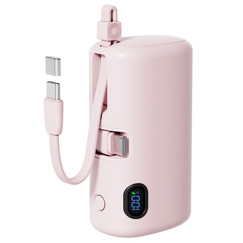 누아트 22.5W PD 고속충전 동시충전 빌트인 케이블 대용량 도킹형 미니 보조배터리 10000mAh C타입, 핑크