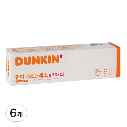 던킨도너츠 에스프레소 블렌드 캡슐커피, 5g, 20개입, 6개