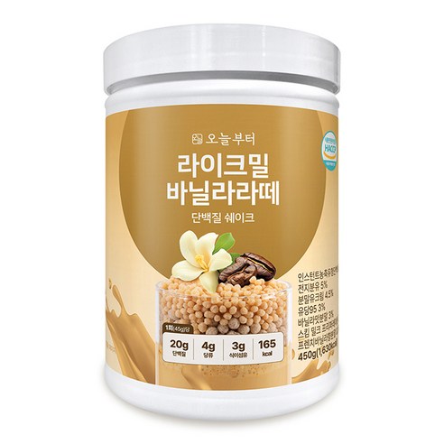 오늘부터 라이크밀 단백질 쉐이크 바닐라라떼맛 450g, 1개 솔직 후기 | 실사용자 리뷰 분석 썸네일