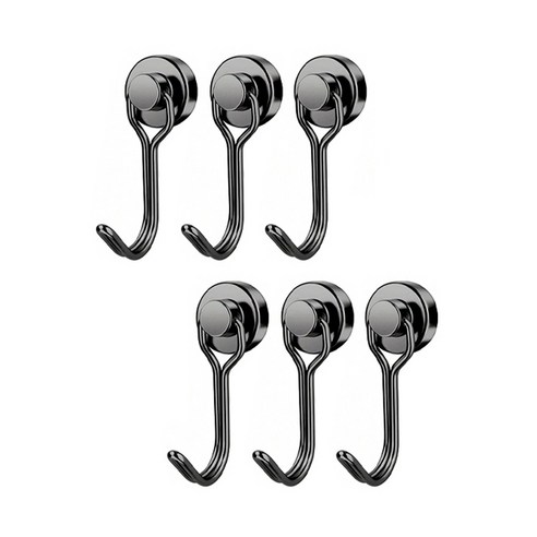 리빙필로 180도 회전식 네오디뮴 자석후크 고리 16 x 43 mm, 블랙, 6개