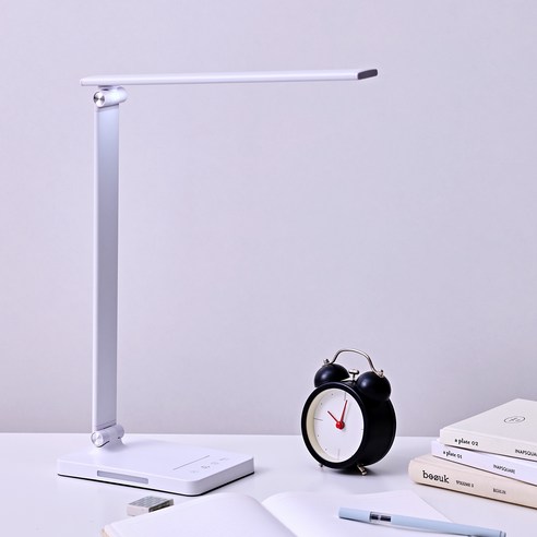 지노바 독서 책상 타이머 색상 밝기 조절 무선 LED 스탠드, 화이트