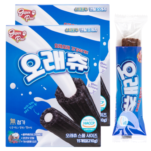 슈퍼포우 강아지 오래츄 스몰 덴탈껌, 혼합맛(블루베리/크랜베리), 210g, 2개