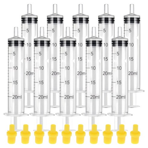 다온셀렉트 무한잉크 노랑 고무 팁 포함 석션 주사기 20ml, 혼합색상, 10개