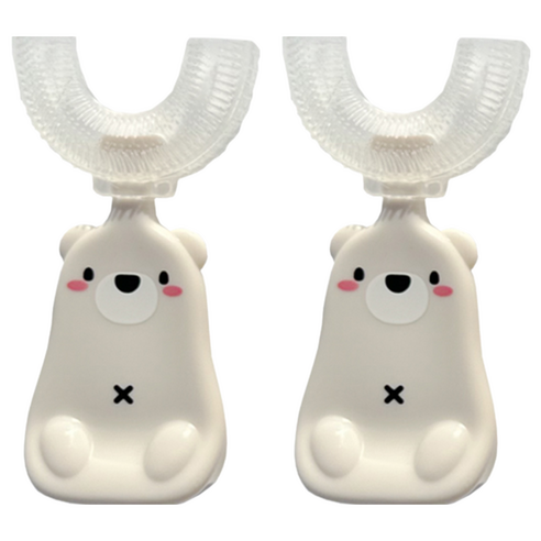 나와아기 유아용 U자형 실리콘 칫솔, 그레이 곰, 1개입, 2개