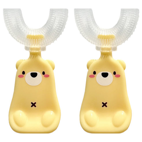 나와아기 U자형 실리콘 영유아칫솔, 노랑 곰, 1개입, 2개
