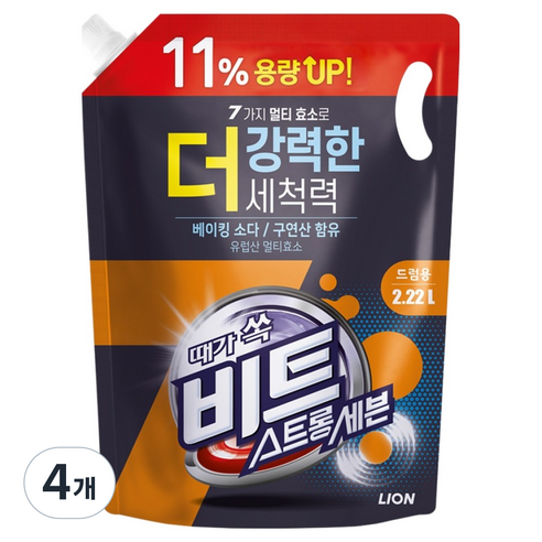 비트 스트롱 세븐 드럼용 액상세제 리필, 2.22L, 4개