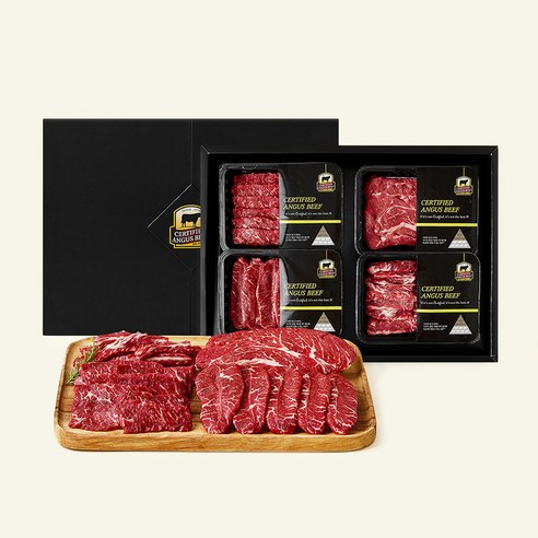 CAB 인증 미국산 살치살 + 부채살 + 갈비살 + 척아이롤 구이 모듬 선물세트 (냉장), 1세트, 1.2kg