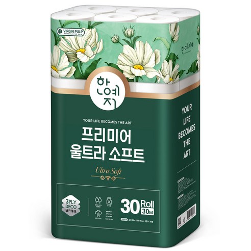 한예지 3겹 프리미어 울트라 소프트 천연펄프 화장지 30m 솔직 후기 | 실사용자 리뷰 분석 - 상품 이미지 1