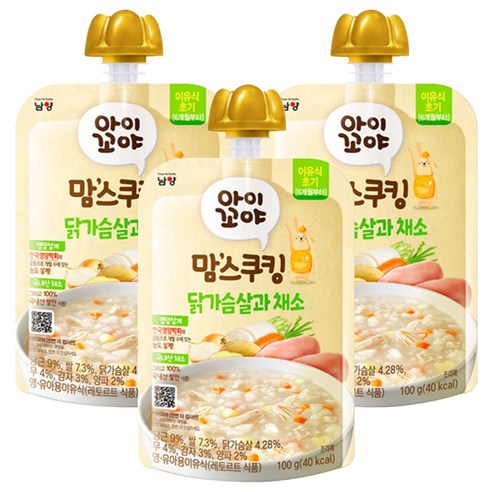 아이꼬야 맘스쿠킹 이유식 6개월부터, 100g, 3개, 혼합맛(닭가슴살/채소)