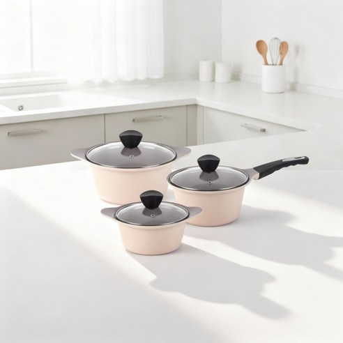 키친웰 벨로스 세라믹 코팅 냄비 3종 세트 후기 분석 - 뚜껑과 냄비 전체 샷