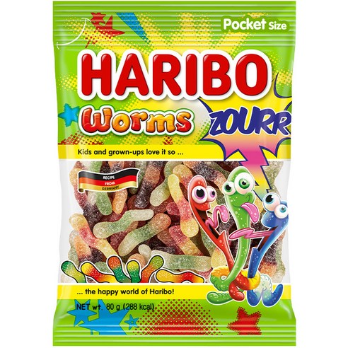 하리보 웜즈 사우어 젤리, 80g, 1개