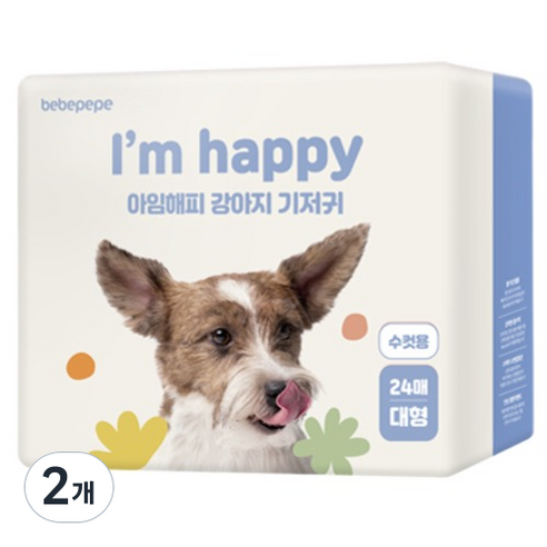 베베페페 강아지 기저귀 수컷용, 대형, 24개입, 2개