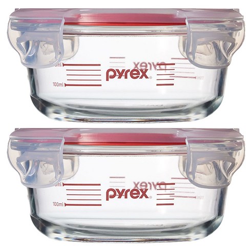 파이렉스 4면 밀폐 계량 저장용기 원형, 2개, 380ml