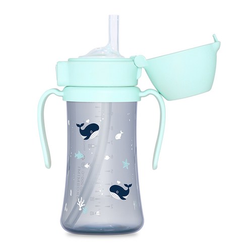 그로미미 유아용 PPSU 아기고래 빨대컵, 300ml, 1개, 크리미블루