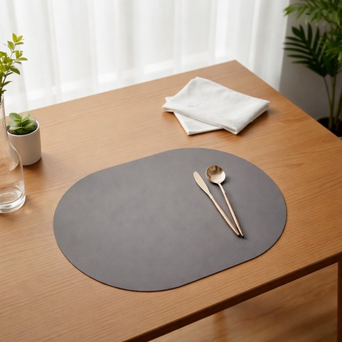 MF스토어 조엔수 집들이 선물 양면 가죽 식탁 테이블 매트, 그레이 + 베이지, 1개, 44 x 30 cm