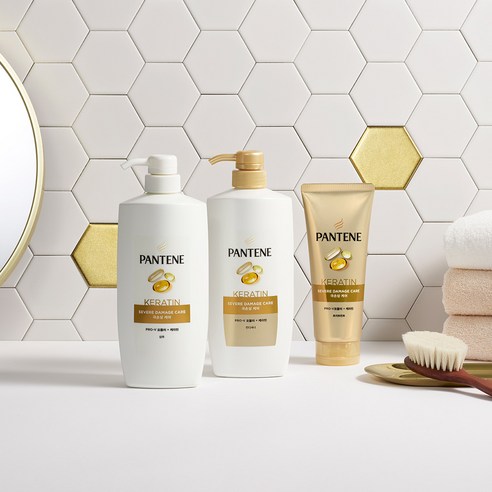 팬틴 케라틴 극손상케어 트리트먼트 220ml 3p + 샴푸 90ml 세트 후기 분석 - 샴푸 증정품 상세