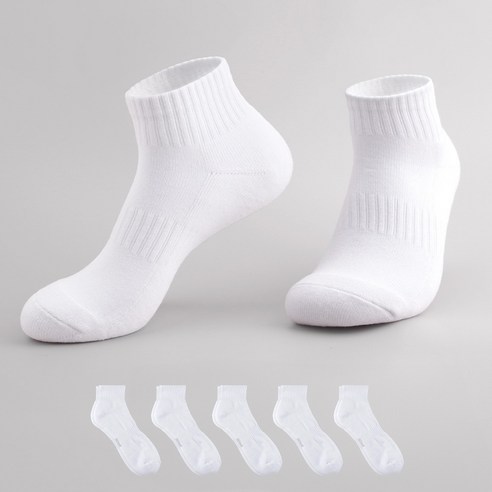 삭피엔스 데오프리 맥스 쿠션 스포츠 단목 밴드 양말 5켤레 세트, 화이트, 1세트