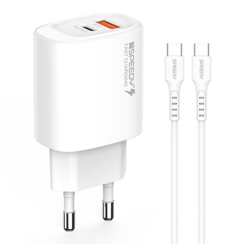 스피디 Gan 20W 2포트 고속 PD 충전기 + C to C 25W 케이블 세트
