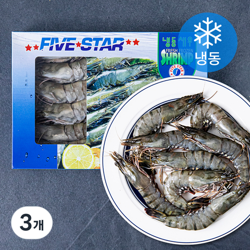 FIVESTAR 말레이시아산 블랙타이거 얼룩 새우 (냉동), 500g(12미), 3개