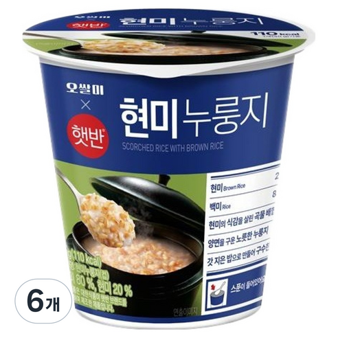 햇반 오쌀미 현미 컵누룽지, 30g, 6개