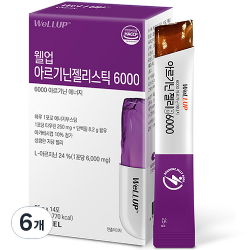 웰업 아르기닌 젤리스틱 6000, 350g, 6개