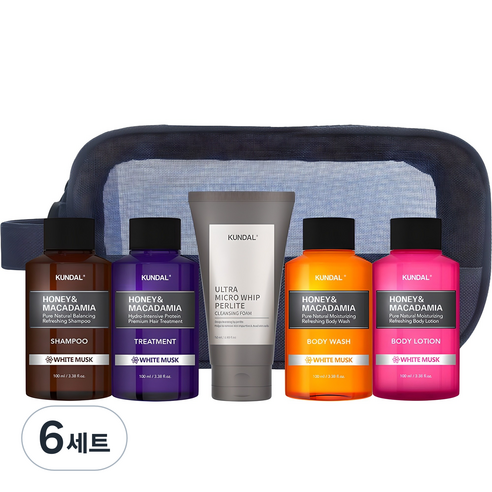 쿤달 여행용 5종 세트 B타입 클렌징폼 포함 화이트머스크향, 6세트