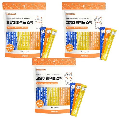 펫츠몬 고양이 짜먹는 스틱, 혼합맛(닭고기/참치/연어), 900g, 3개