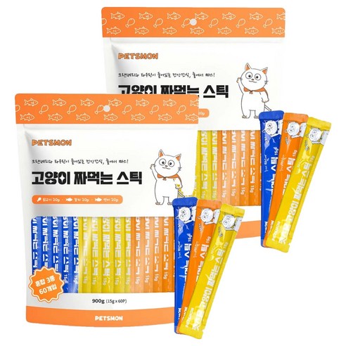 펫츠몬 고양이 짜먹는 스틱, 혼합맛(닭고기/참치/연어), 900g, 2개
