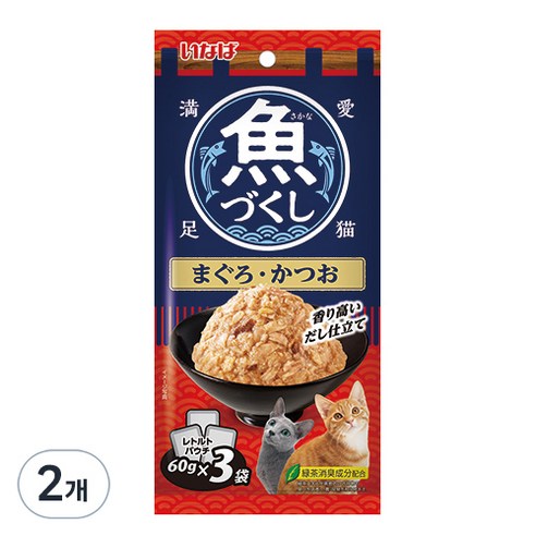 이나바 고양이 생선 가득 파우치, 혼합맛(참치/가다랑어), 180g, 2개