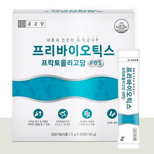 종근당 프리바이오틱스 프락토올리고당 FOS 유산균 30p, 150g, 6개 패키지