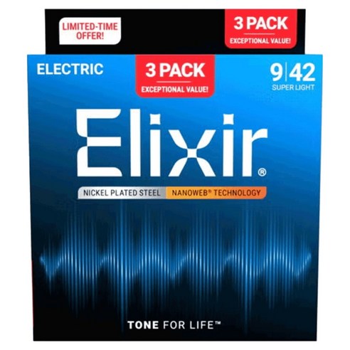 엘릭서 나노웹 일렉 니켈 플레이트 스틸 라이트 3p, 009-042, 1세트