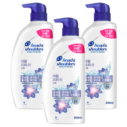헤드앤숄더 퍼퓸 프레쉬 샴푸 플로럴향, 800ml, 3개