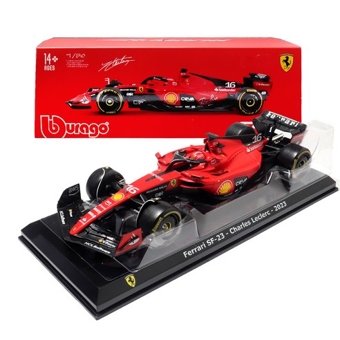 브라고 1:24 페라리 SF23 16번 F1 레이싱카 다이캐스트, 레드, 1개