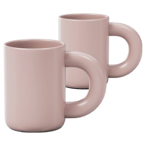 키에 베이직 도자기 뭉툭 머그컵 2개입 세트 280ml, 핑크, 1세트