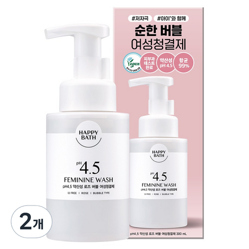 해피바스 pH4.5 약산성 로즈버블 여성청결제, 300ml, 2개
