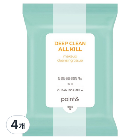 포인트앤 딥 클린 올킬 클렌징 티슈, 4개, 20매입
