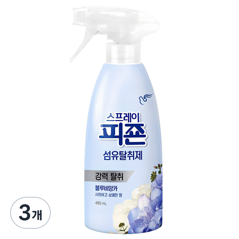 피죤 스프레이 섬유탈취제 블루비앙카 본품, 490ml, 3개
