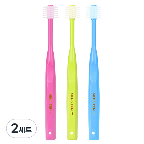 메가텐 360 유아 칫솔 3종 세트 1단계 6단 레귤러, 블루, 라임, 핫핑크, 2세트