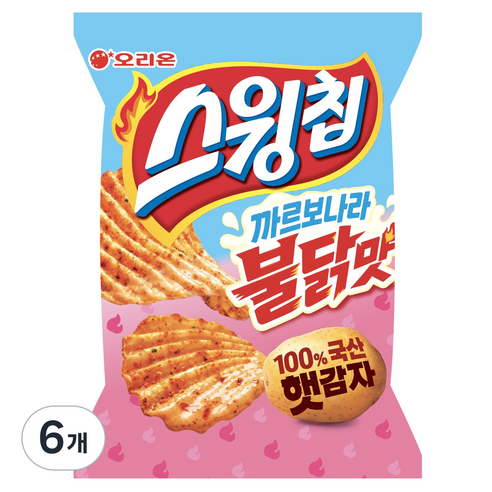 오리온 스윙칩 까르보불닭맛, 55g, 6개