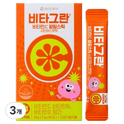 비타그란 비타민C 팝핑스틱 샤인머스캣맛 30p, 60g, 3개