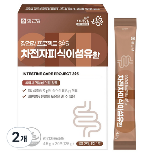 종근당 장건강 프로젝트 365 차전자피 식이섬유환 30p, 135g, 2개