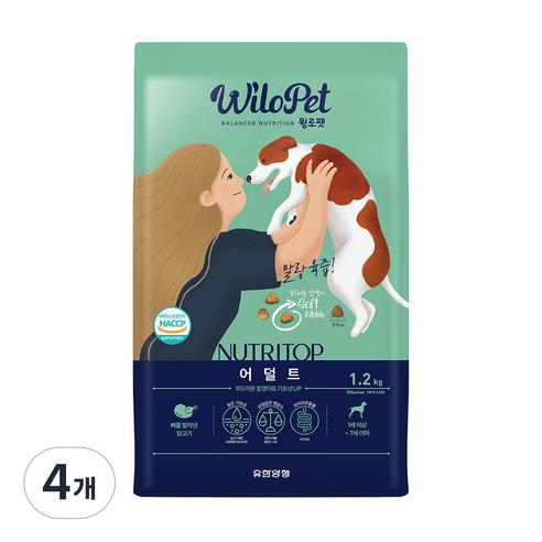 윌로펫 전연령 강아지 뉴트리탑 소프트 기능성 사료, 닭, 1.2kg, 4개