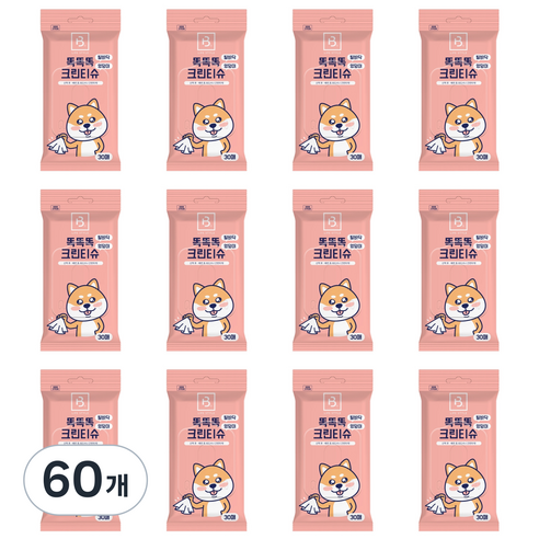 브리더랩 반려동물 똑똑똑 발바닥 엉덩이 크린 물티슈, 30개입, 60개