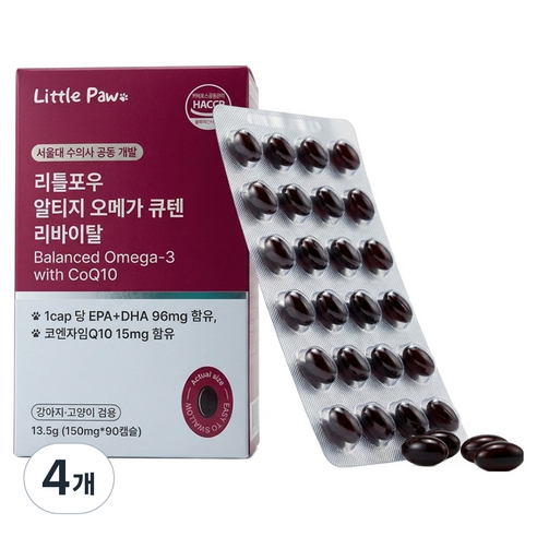 리틀포우 반려동물 알티지 오메가3 CoQ10 리바이탈, 4개, 90정