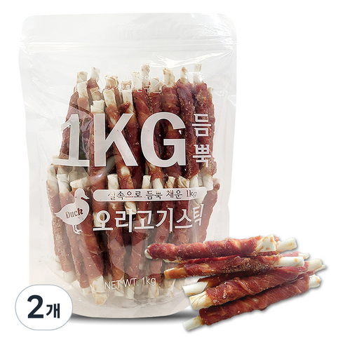댕냥이생활연구소 강아지 듬뿍 스틱 간식, 오리고기, 1kg, 2개